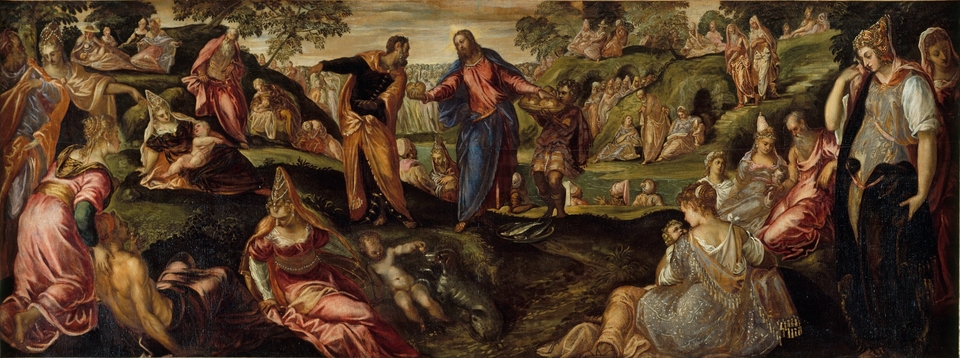 Gwyrth y Torthau a'r Pysgod gan Tintoretto • The Miracle of the Loaves and Fishes by Tintoretto